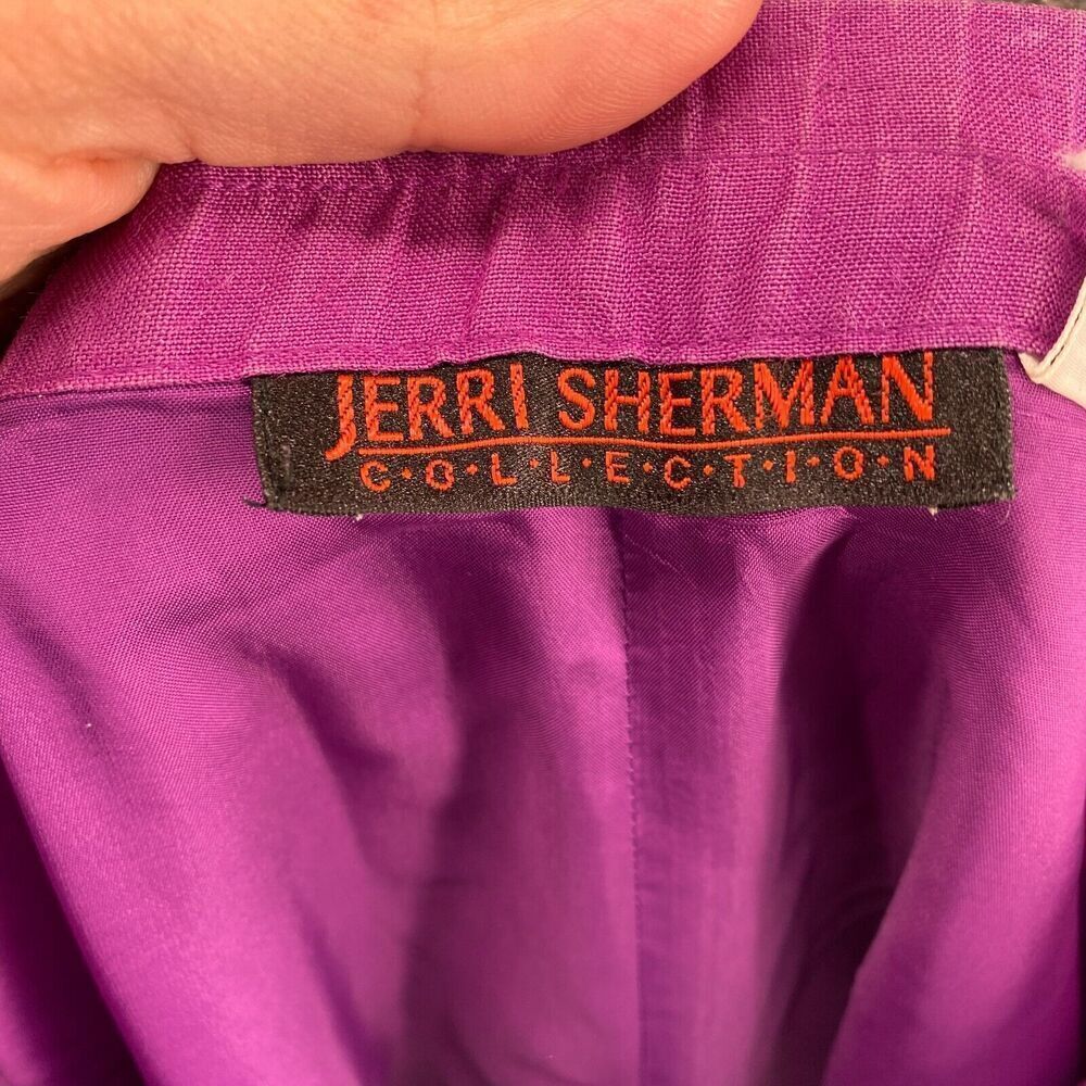Jerri Sherman Pants Women 8 Purple High Rise Pleated Straight Linen Cuffed - Picture 8 of 10
